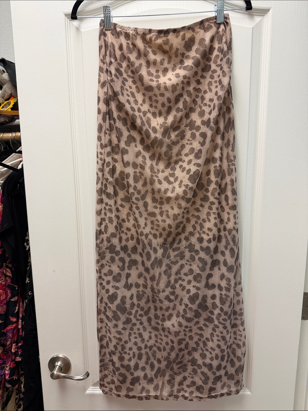 Leopard Print Satin Slip Skirt - Beige Taupe